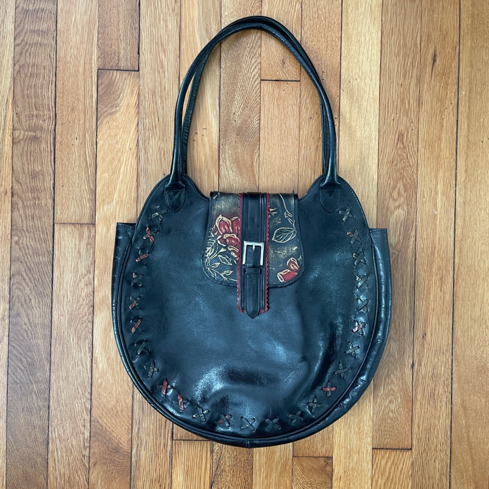 ❌SOLD❌Vintage Berge Italian leather embossed satchel purse